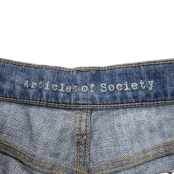 Articles of Society Jean Short 24 Women Light Blue Faded Distress Raw Rolled Hem - Picture 5 of 12